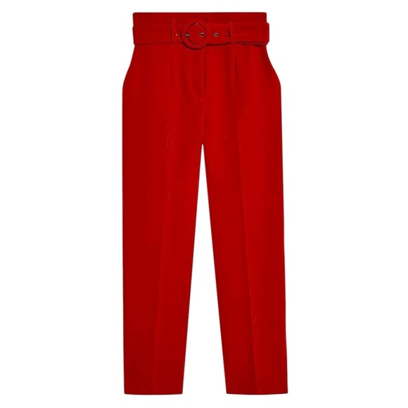 Topshop High Waisted Ayla Red Trouser Pants Ankle Cropped Size 4 - Picture 2 of 14